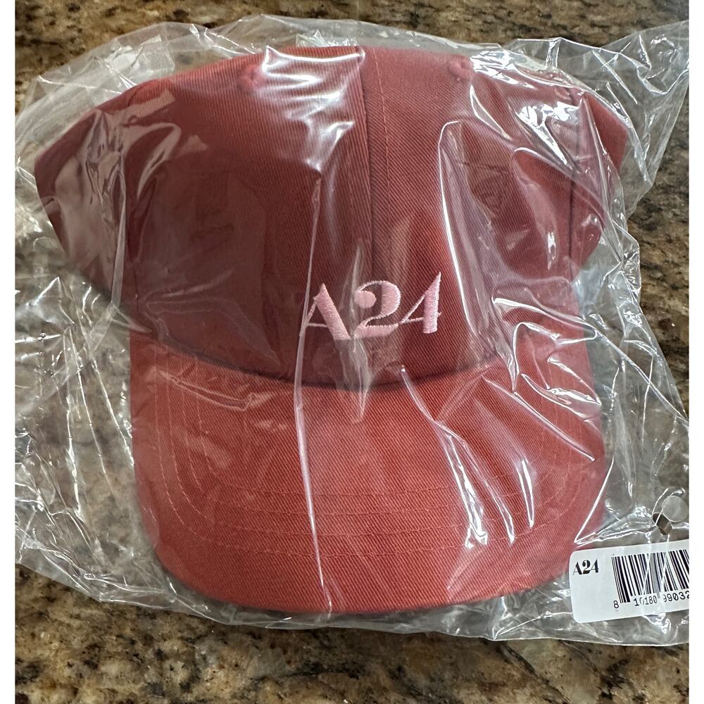 A24 Spring Logo Hat Red Rust with Pink Embroidery